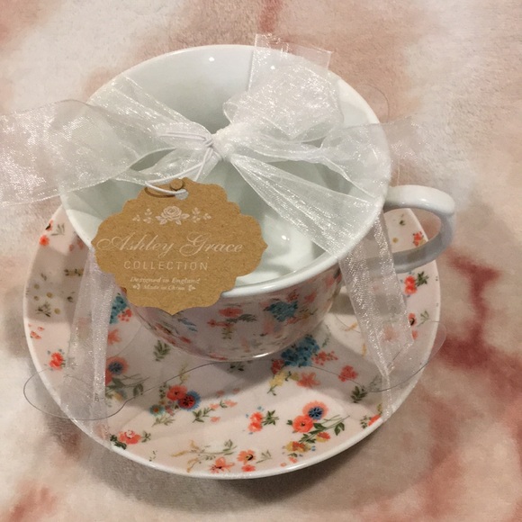Pink Floral Ceramic Tea Cup Saucer Set Ashley Grace Collection Kent Pottery NWT - Picture 3 of 16